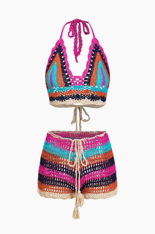 Rainbow Print Knit Shorts Set