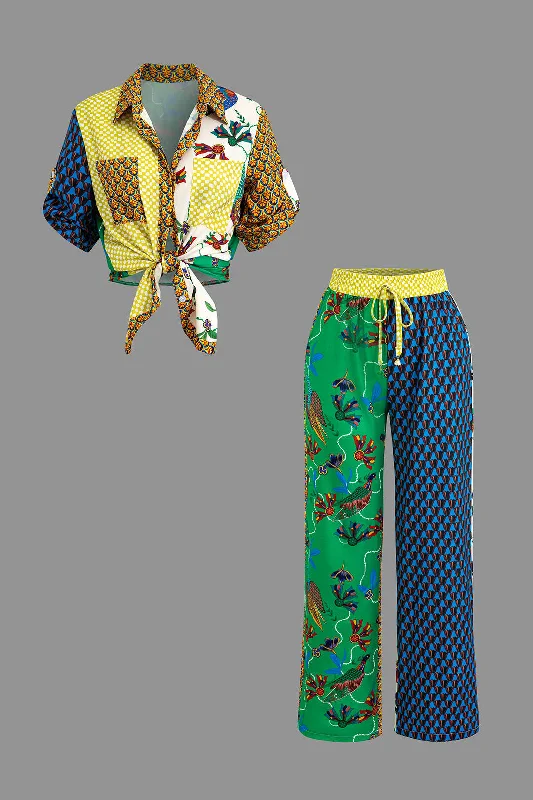 Retro Print Shirt and Pants Set