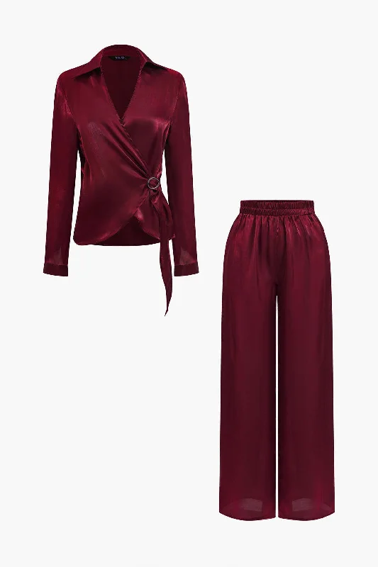 Solid Asymmetrical Shirt And Trousers Set