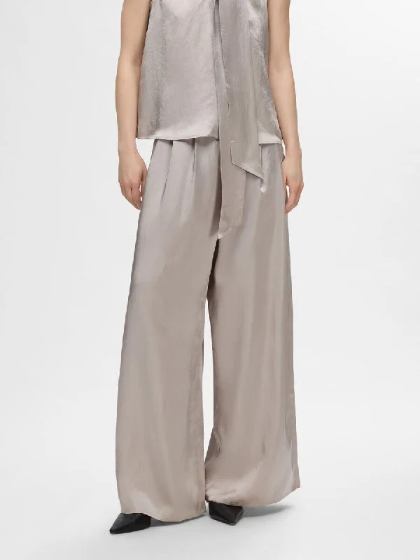 Selected Femme Selene Extra Wide Satin Trousers - Dove