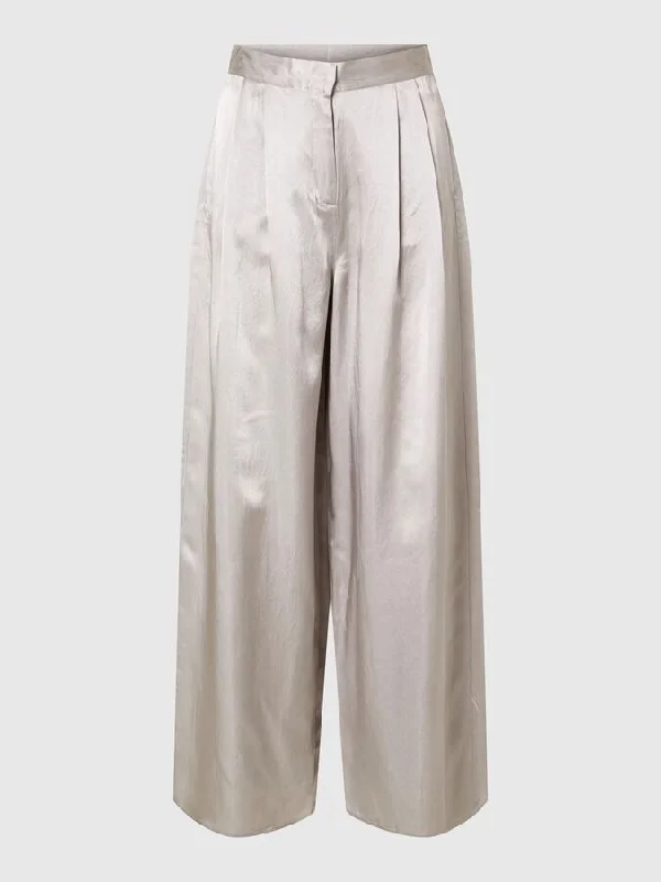 Selected Femme Selene Extra Wide Satin Trousers - Dove