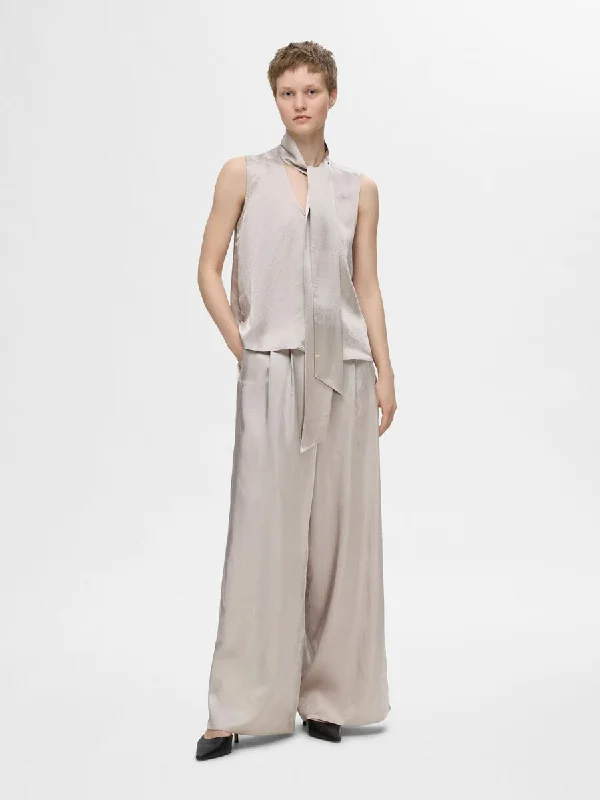 Selected Femme Selene Extra Wide Satin Trousers - Dove