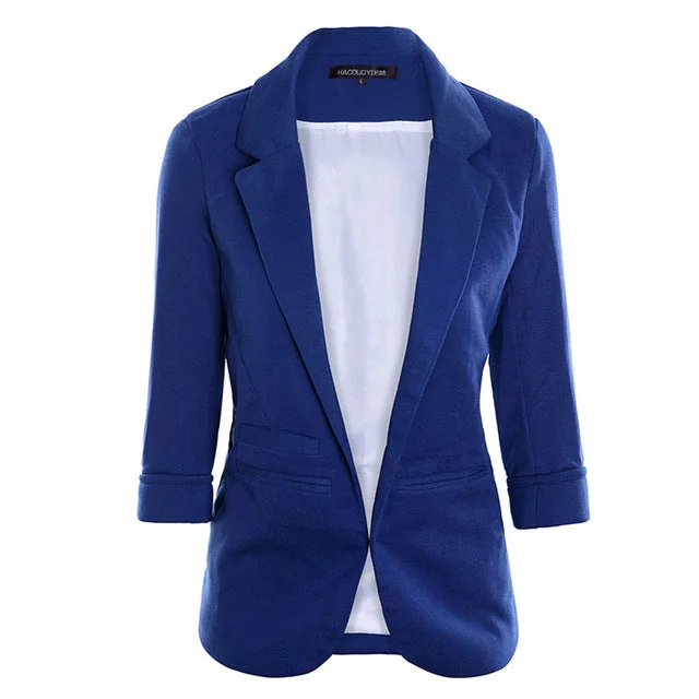 Spring Slim Fit Blazer Women Formal Jackets Office Work Open Front Notched Blazer Black Ladies Blazer